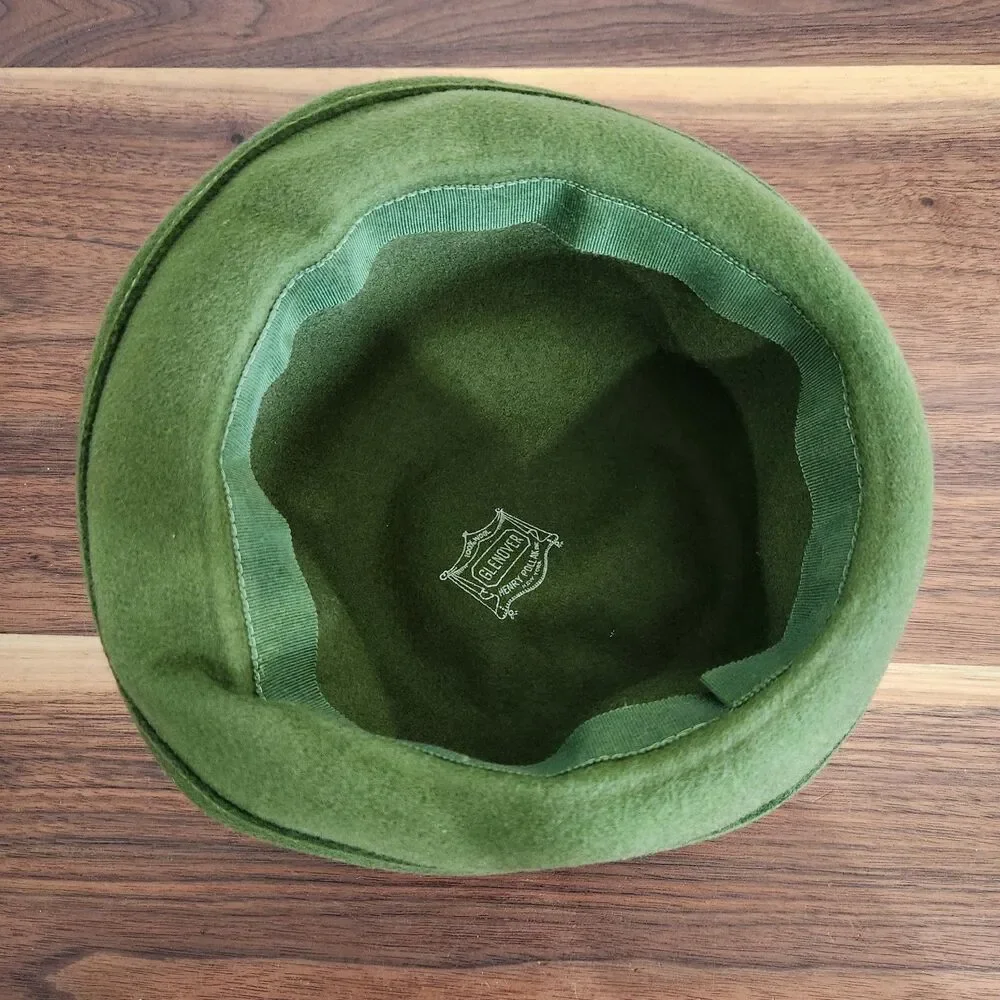 Glenover Henry Pollak 100% Wool Vintage Green Felt Hat Ribbon Womens Cloche